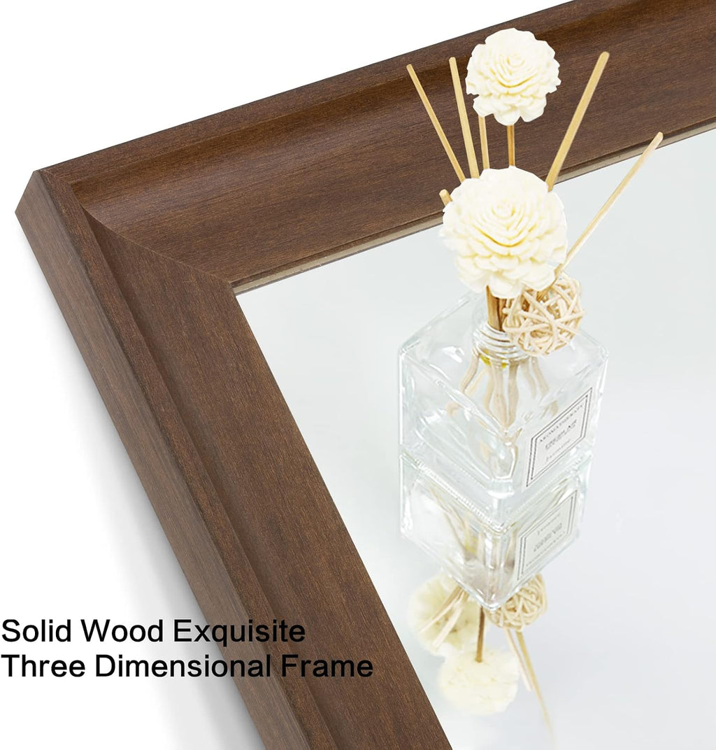 Full Length Mirror Wood Frame, 65X22In Floor Mirror Wall Full Body Mirror with Standing, Leaning Hanging for Bedroom,Living Room, Large Wooden Frame, Walnut