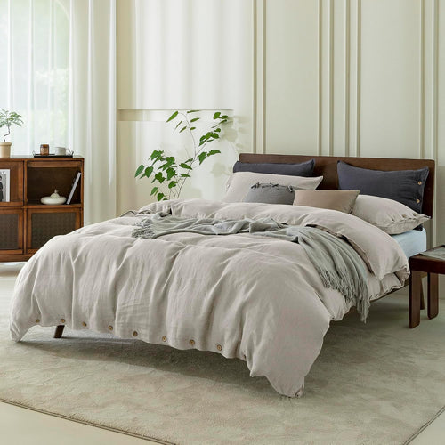100% Pure Linen Duvet Cover Set King Size 104X90 Inch 3 Pieces (1 Duvet Cover, 2 Pillowcases) Soft and Breathable for All Season with Coconut Button Closure, Suitable for Hot Sleepers