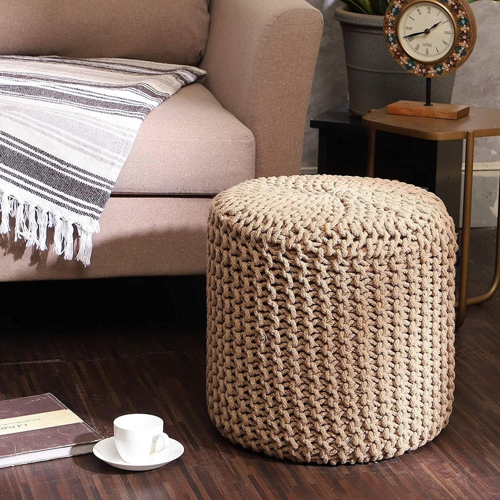 ·  · Cylindrical Hand Knitted Pouf - Foot Stool Ottoman - Cord Boho Pouffe - Cotton round Poof for Home Decor - Living Room - Nursery - Bedroom - Patio (16"X16"X16") - Beige, Set of 2