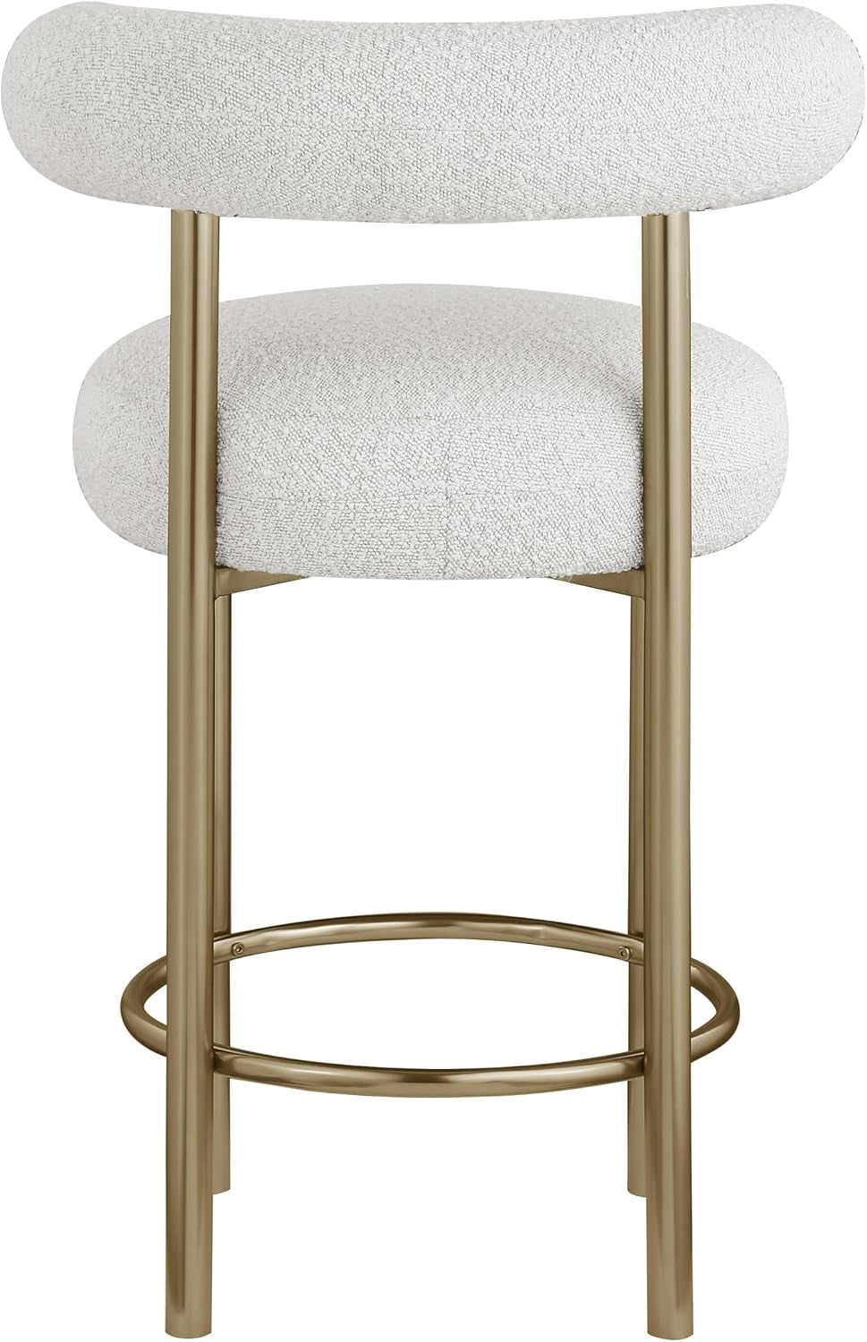 Meridian Furniture 547Cream-C Bordeaux Collection Modern | Contemporary Boucle Fabric Stool, Rich Cream Boucle Fabric, Brushed Brass Finish, Iron Metal Frame, 23" W X 22" D X 35.5" H, Cream, Set of 2