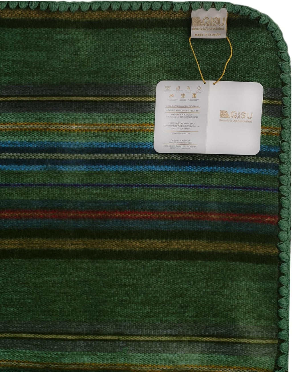 Alpaca Wool Blanket Throw | Large, Beautiful, Warm, Variegated | 85 X 65 Inches | Ultra-Soft, Hypoallergenic and Breathable | Non-Itchy or Scratchy Fabric (Green Variegated)