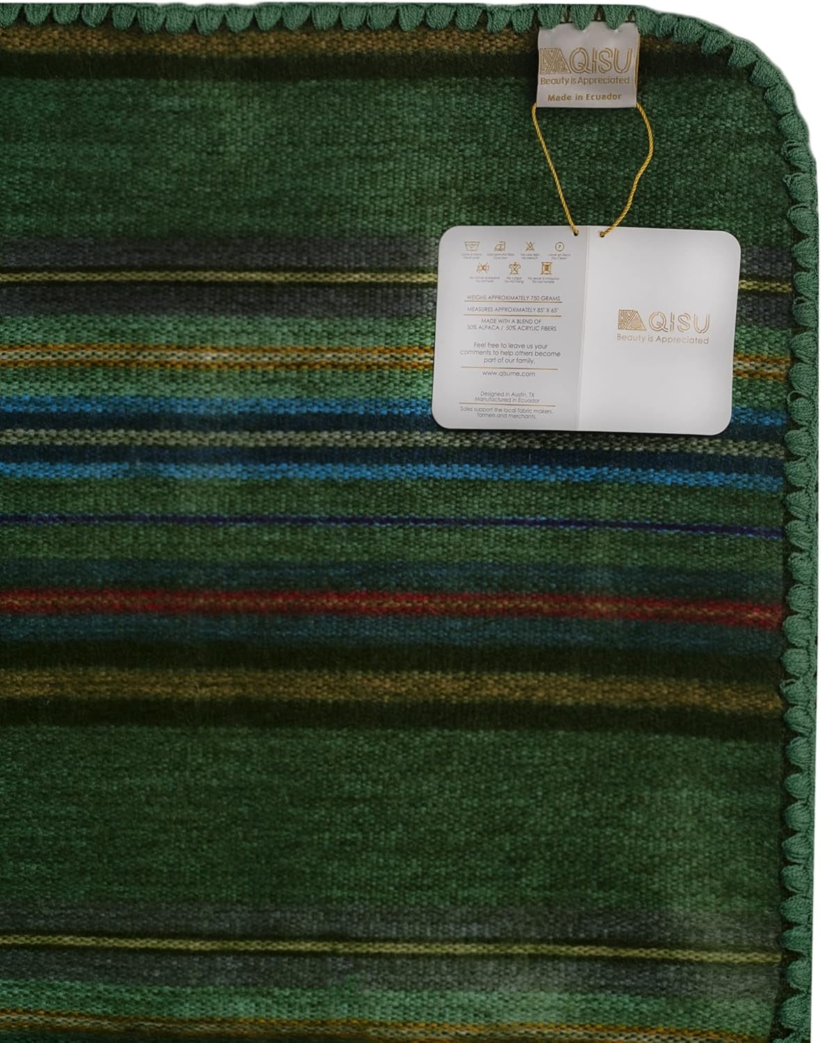 Alpaca Wool Blanket Throw | Large, Beautiful, Warm, Variegated | 85 X 65 Inches | Ultra-Soft, Hypoallergenic and Breathable | Non-Itchy or Scratchy Fabric (Green Variegated)