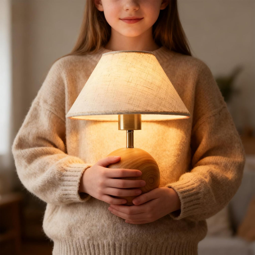Table Lamp for Living Room,Wood Base Flaxen Fabric Shade Desk Lamp for Bedroom,Small Décor Ambient Bedside Lamps for Night Stands,Led Bulb (Not Included) (2 Pack)