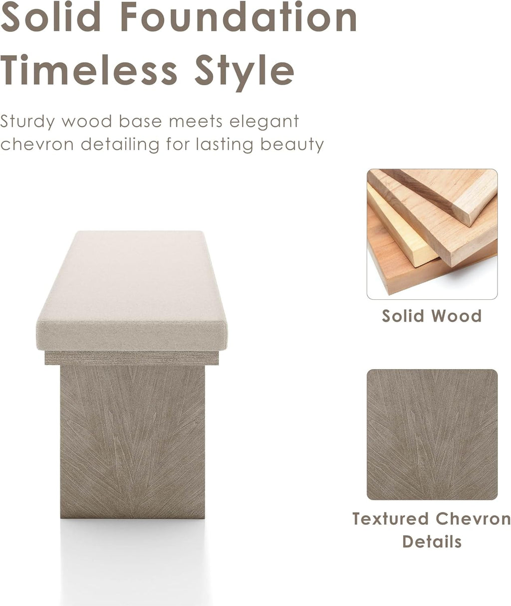 Natural wood upholstered dining bench