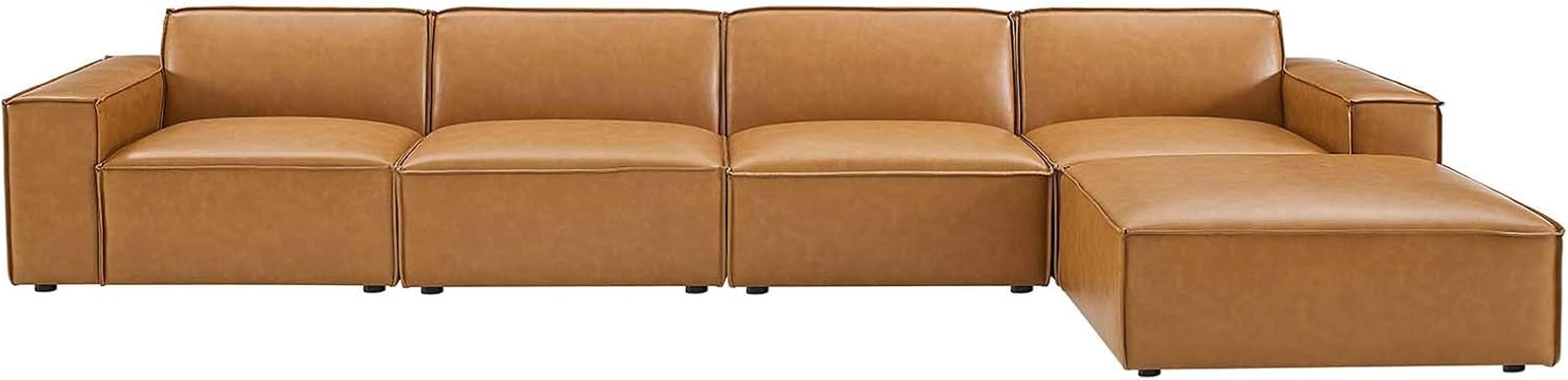 Restore Vegan Leather Sectional Sofa, 82 X 164 X 28, Tan