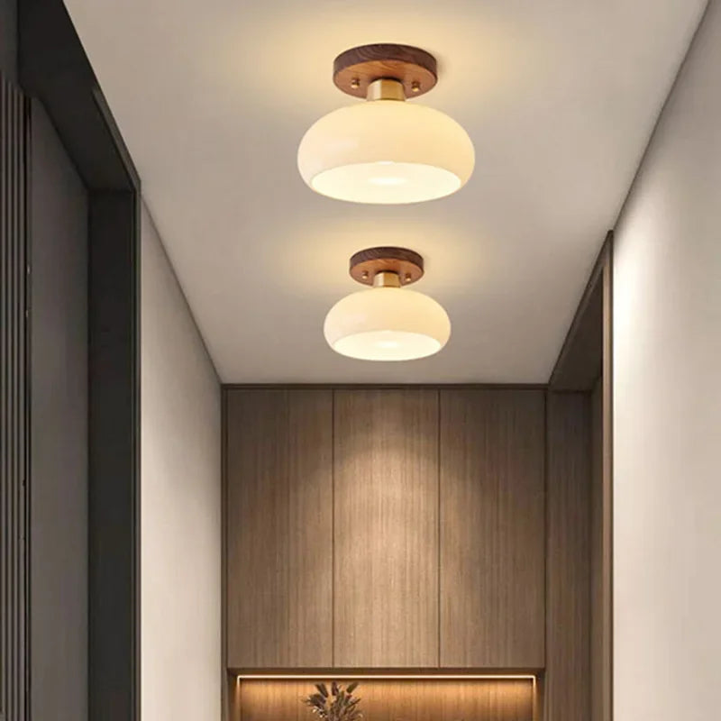 New Chinese Corridor Corridor Light Luxury Walnut Brass Chinese Ceiling Light Retro Entrance Door Porch Balcony Light