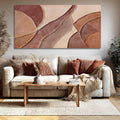 Brown Beige Abstract Wall Art, Hand Painted Oil Painting for Office, Large Textured Horizontal Wall Decor for Living Room Bedroom, 24X48 Inch