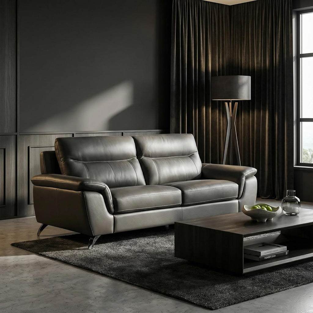 Chicago Genuine Leather Sofa, Dark Grey 79"