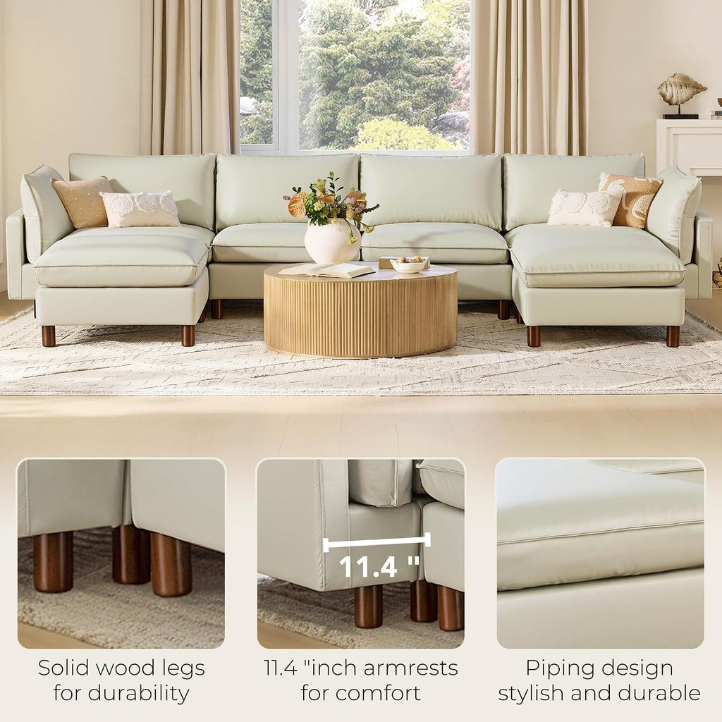 CHITA 118 inch leather sectional sofa in cream