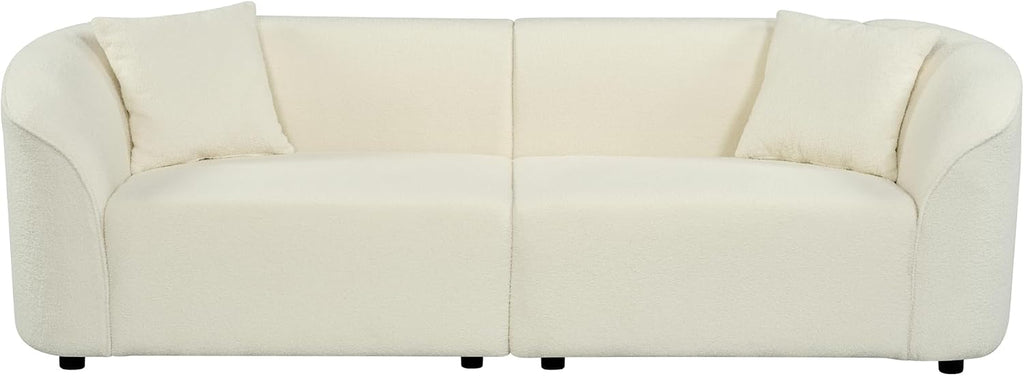 Sabbo 87.50" Boucle Upholstered Couch, Oversized 2 Seater Sofa, Curved Soft Seating Lounge Sofa Chair, Cozy Loveseat with Armrest, Reading Sofa for Living Room Home Rest, Beige