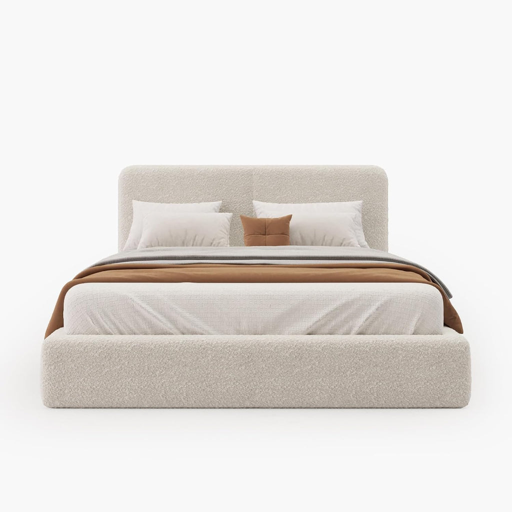 Boucle upholstered queen cloud bed frame