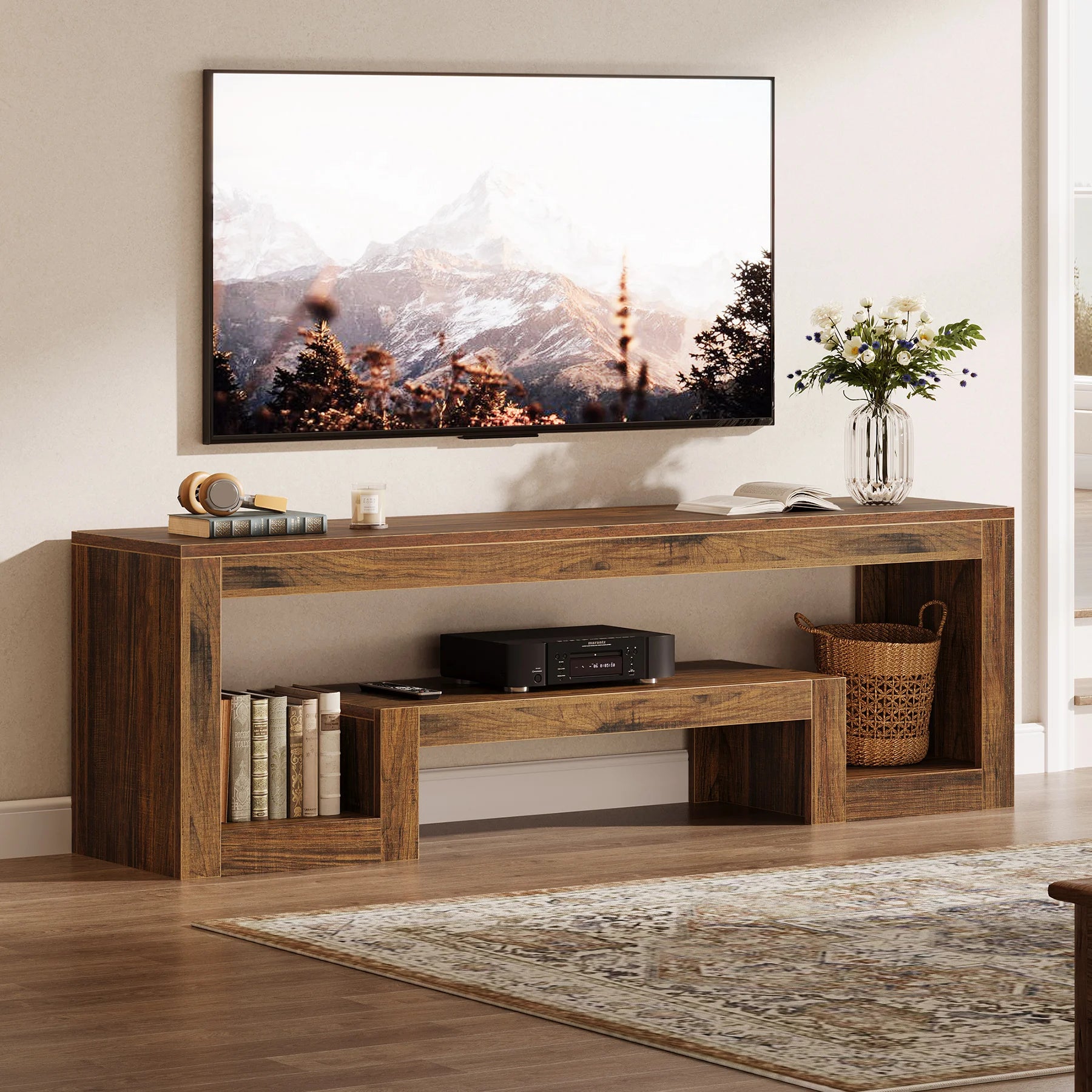 Rustic brown farmhouse TV stand