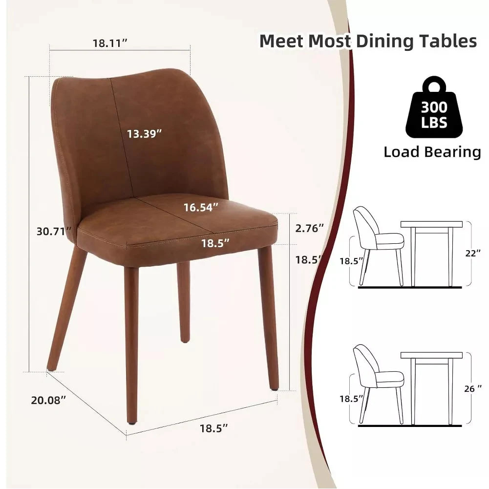 Leather Dining Chairs Set of 2 Upholstered PU Dining Chair with Wood Legs, Wing Backrest, Wooden Kitchen Chairs with Thick Cushi