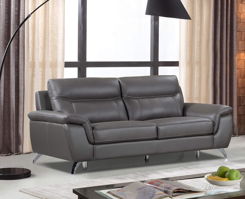 Chicago Genuine Leather Sofa, Dark Grey 79"