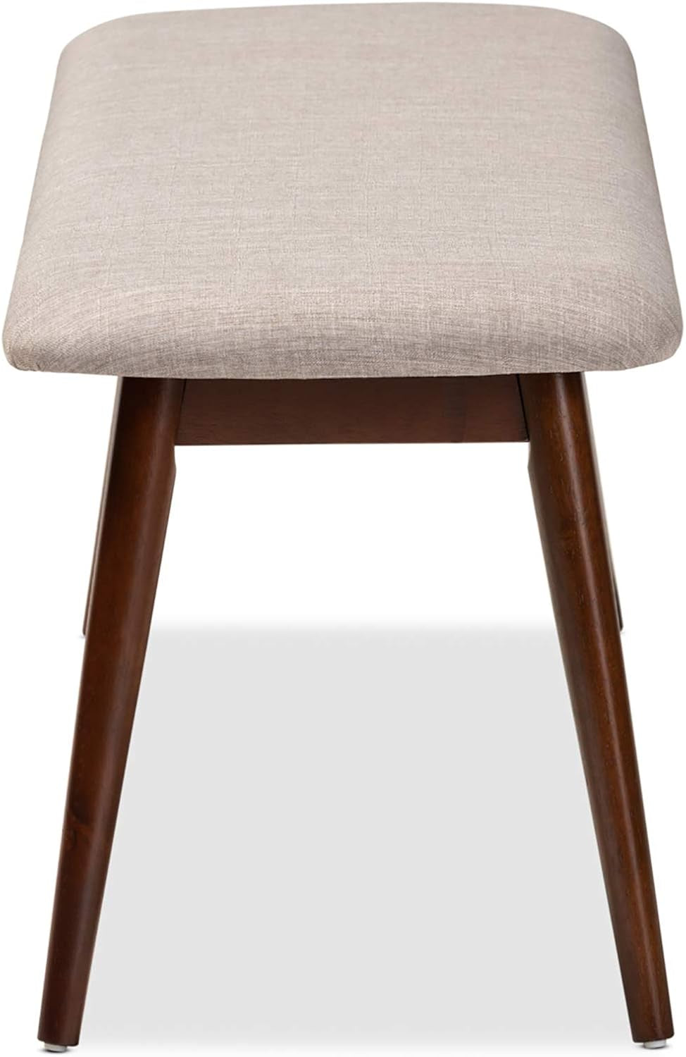 Flora Mid-Century Dining Bench Light Grey Fabric Upholstered Walnut Finished Wood Dining Bench