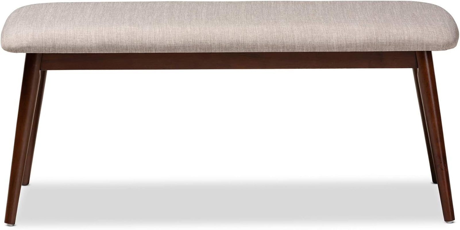 Flora Mid-Century Dining Bench Light Grey Fabric Upholstered Walnut Finished Wood Dining Bench