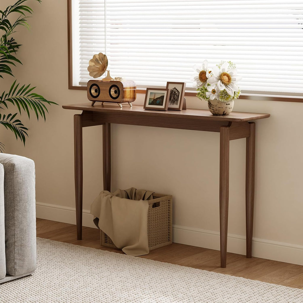 Wood Console Table Walnut Entryway Table, Thin Console Table, Sofa Tables for Living Room (47.2'')