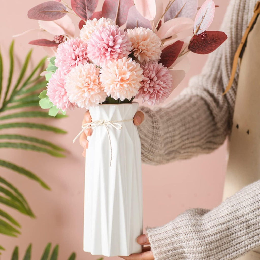 Ceramic Flower Vase Modern Home Decor Vases for Centerpieces White Minimalist Farmhouse 9.5" H X 3.9" W Cute Decorative Vases Flowers Tulip Pampas Grass Vase for Table Bathroom Shelf