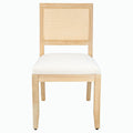 Farmhouse Rattan Dining Chairs Set of 2, Mid Century Modern Cane Kitchen Chairs with Natural Solid Wood Frame & Linen Upholstered Cushion, French Country Side Chairs for Dining Room Beige