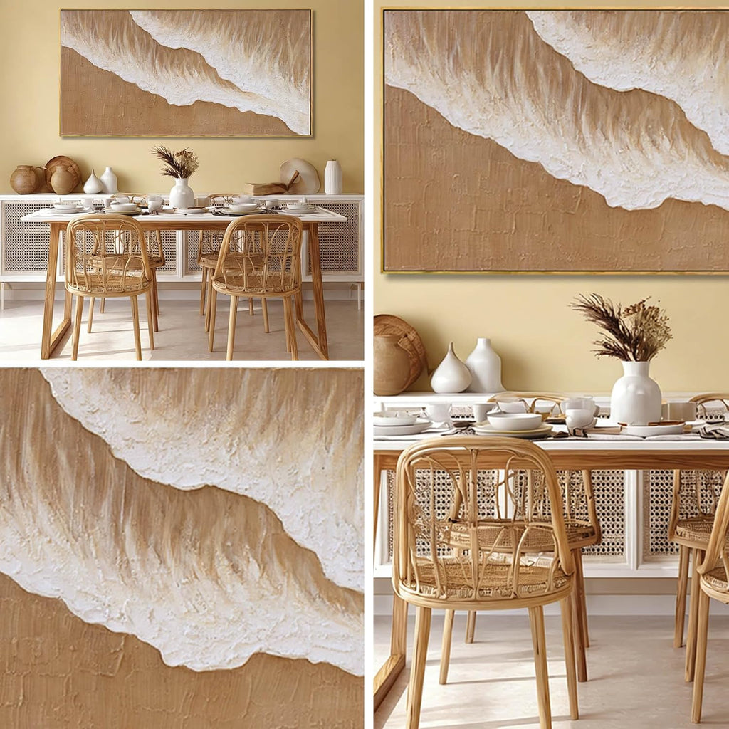 Neutral Beige Textured Canvas Prints 24X48 Inch, Large Framed Artwork with Wooden Frame, Modern Abstract Home Decoration for Bedroom Living Room or Office