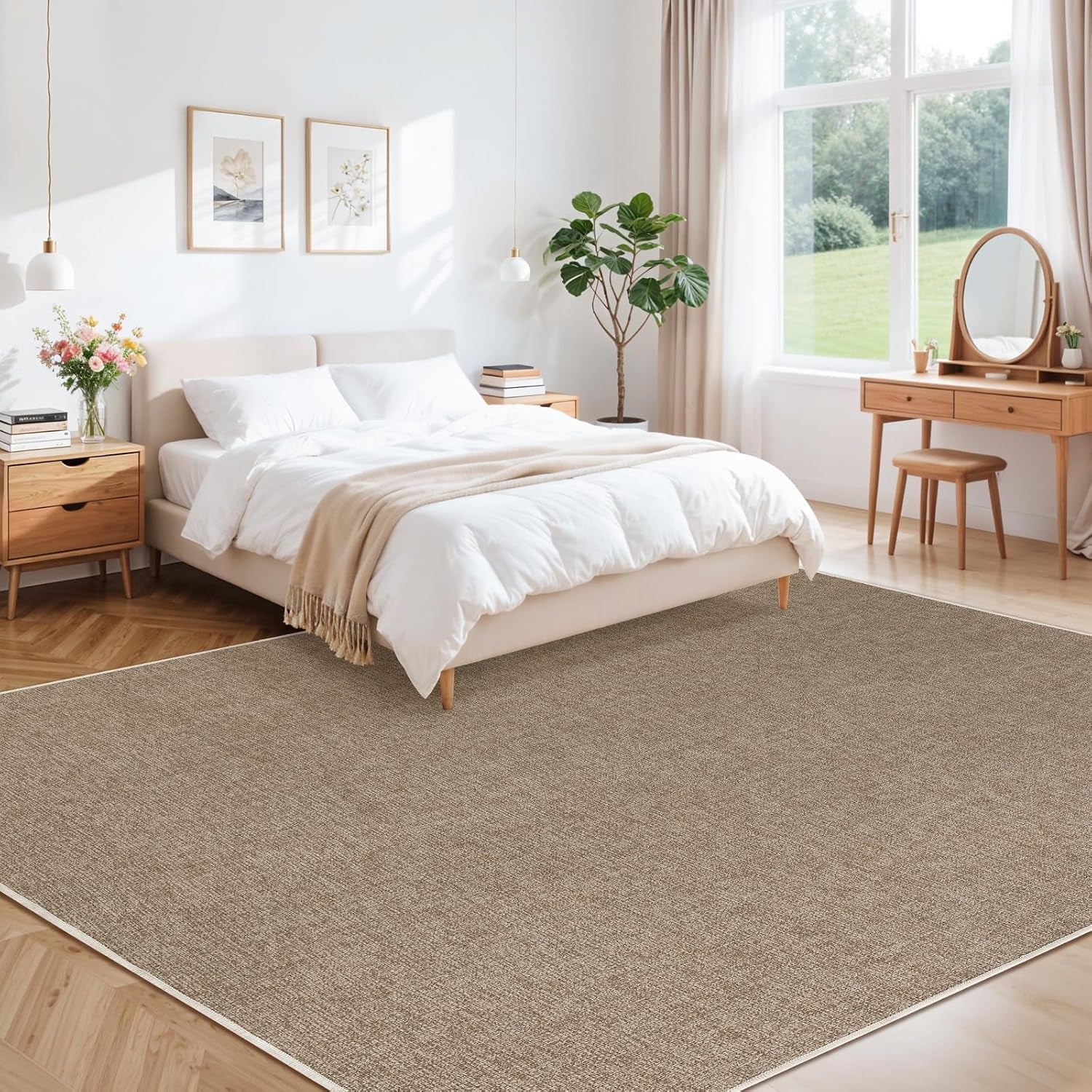 Faux Jute Area Rug Machine Washable Rugs, 8X10 Jute | Soft Area Rugs for Patio， Living Room, Bedroom, Dining Room, Durable, Solid Non Shedding Eco Friendly