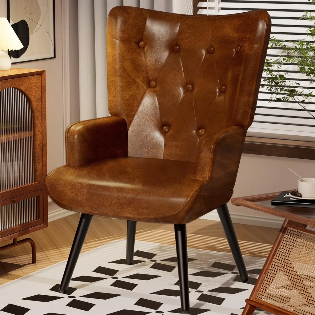 Accent Chair Upholstered PU Leather Living Room Chairs High Back Armchair, Comfy Wingback Chair for Bedroom, Reception Room