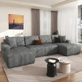 126" Oversized Cloud Couch, U-Shaped Boneless Sectional with Deep Seat Gray | Deep Seat Modular Sofa, Corduroy Boneless Sofa with Chaise, No Assembly Required