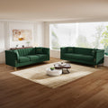 2-Piece Luxury Chesterfield Sofa Set with 2 Oversized Velvet 3-Seater Sofa, Upholstered Modern Style 6-Seater Button Tufted Couch Set with 4 Pillow, Gold Metal Accents, for Living Room, Green