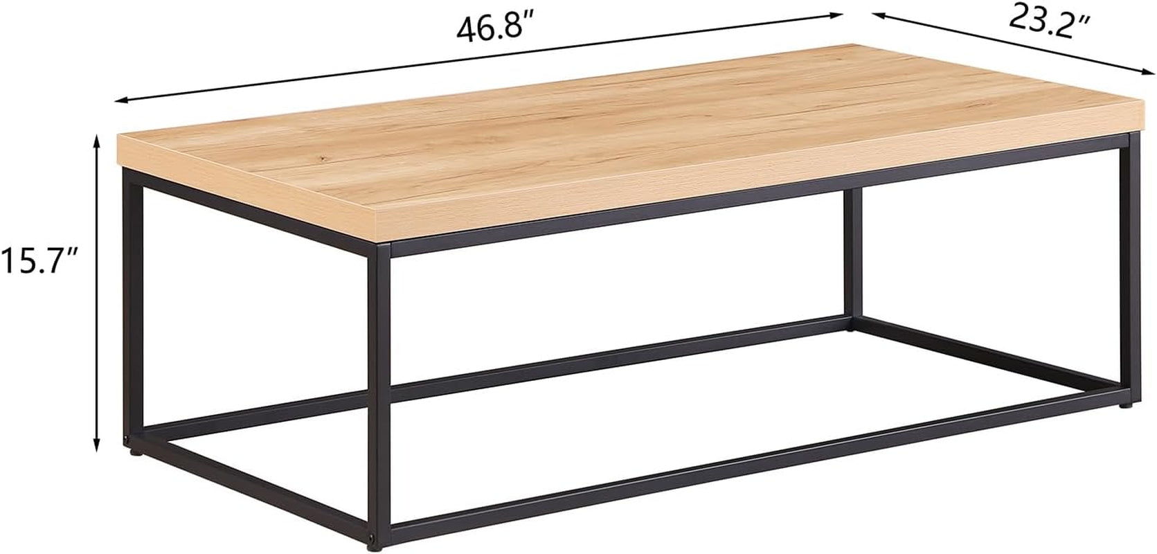 Natural Oak Coffee Table & End Table Set, 3-Piece Living Room Bundle – 47" Rectangle Center Table + 18" Square Side Table, Modern Industrial Wood & Metal Design (White Oak Finish)