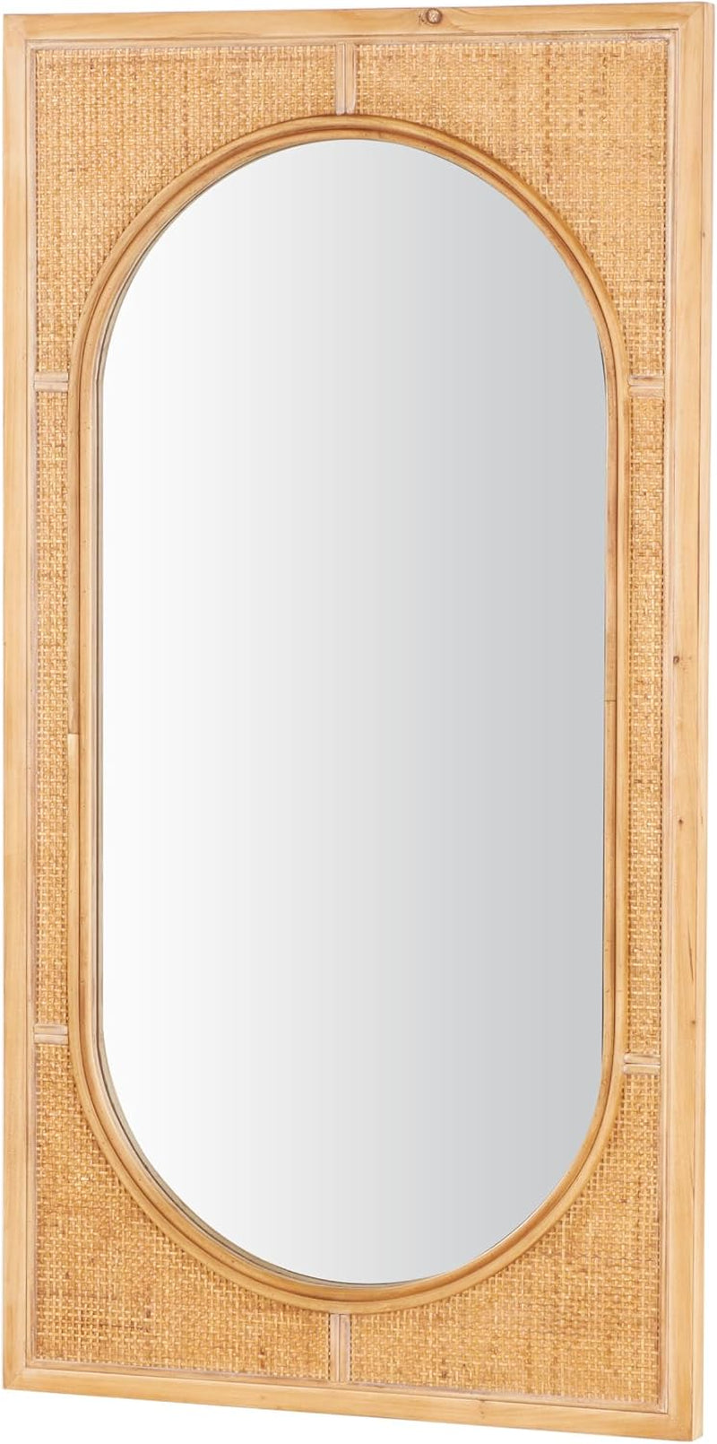 Deco 79 Rattan Room Wall Mirror Entryway Mirror with Oval Center, Wall Mounted Mirror 22" X 1" X 42", Brown