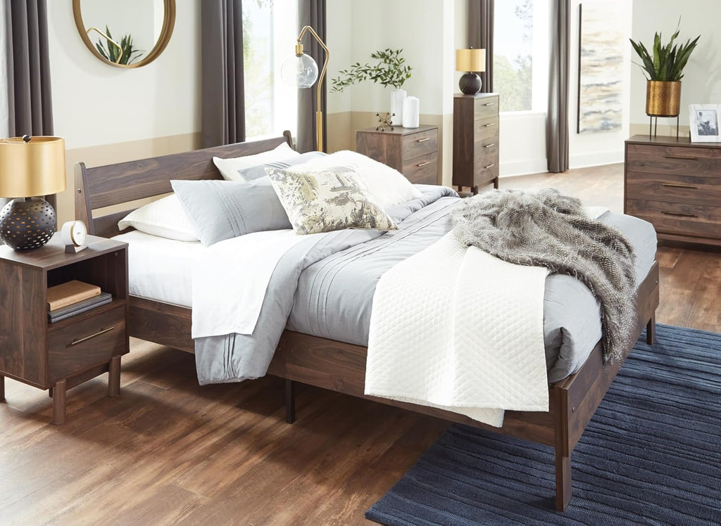 Signature Design by Ashley Calverson Queen Size Bed Frame with Headboard | Mocha Brown Engineered Wood, No Box Spring Needed, 600 Lb Capacity, 7-Inch Under-Bed Space