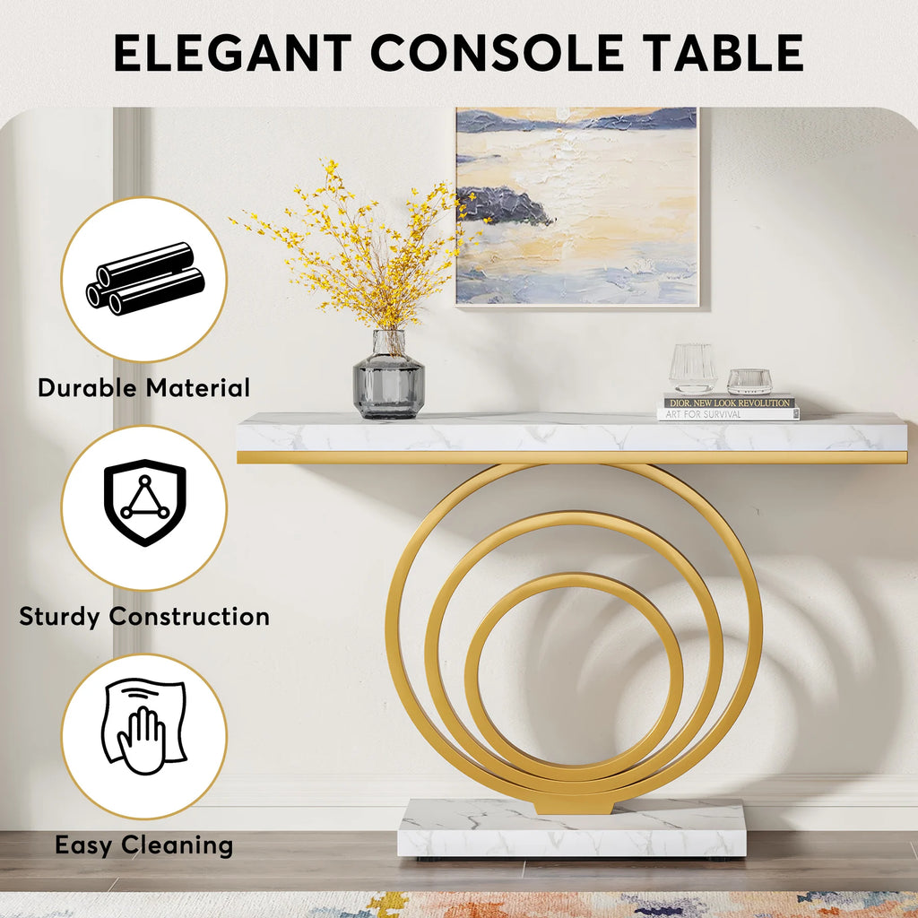 41-Inch Gold Entryway Table, Modern Console Table Narrow Long, Contemporary Accent Table for Living Room