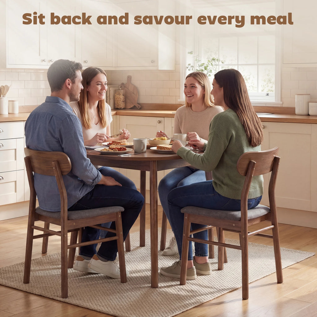 Dining Chairs Set of 4, Upholstered Solid Wood Kitchen Chairs, Mid-Century Modern Dining Room Chairs with Ergonomic Curved Backrest, Gray