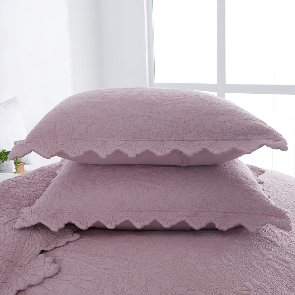 6PC Quilt Bedding Set Cotton Comforter Set Queen Size Queen Size Bedspreads Scalloped Farmhouse Comforter Set