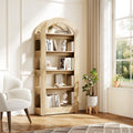 70.87” Tall Arched Bookshelf, Rustic Oak Bookcase with 5-Tier Storage, Modern Decorative Display Shelf for Living Room, Bedroom, Office (31.5” W X 11.81” D)