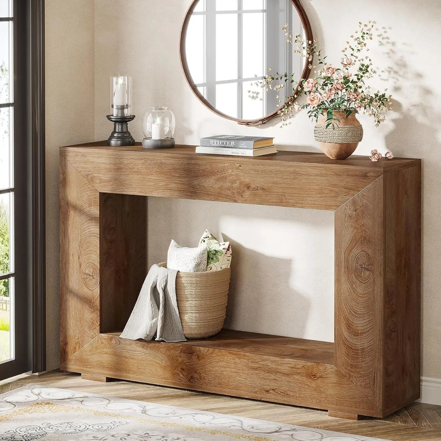 47" Farmhouse Console Table with Storage, Industrial Hallway Sofa Table for Entryway, Living Room