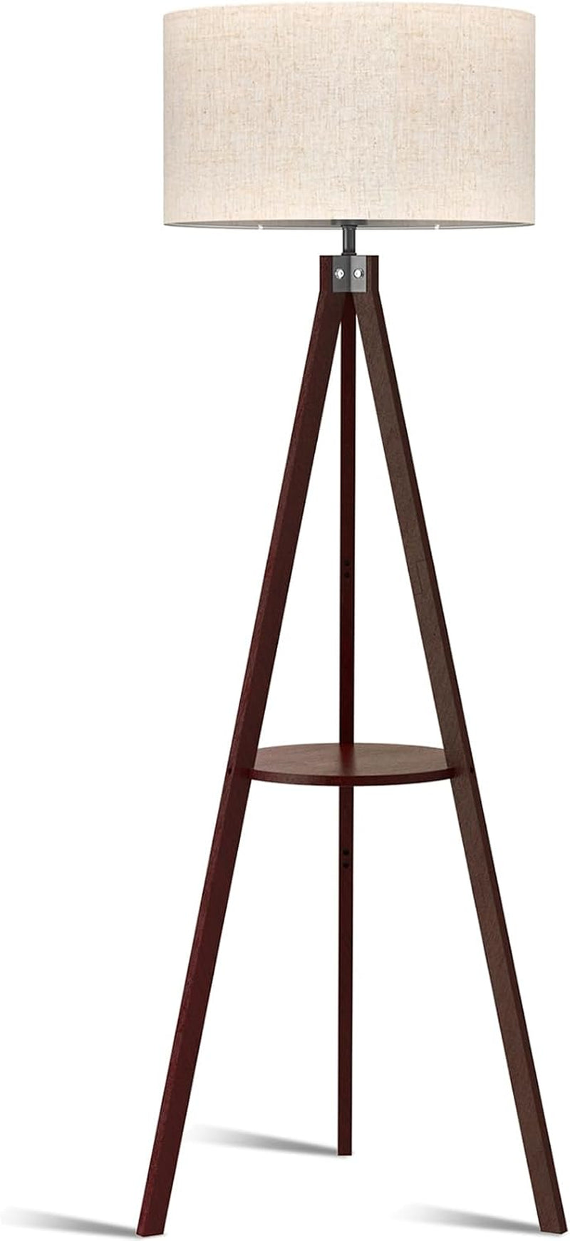 Shelf Floor Lamp Tripod Mid Century Modern Lamps for Living Room | Light-Diffusing Linen Shade, Premium Rubberwood, E26 Base, Foot Switch, Adding Warmth to Bedroom, Office & Corner Walnut