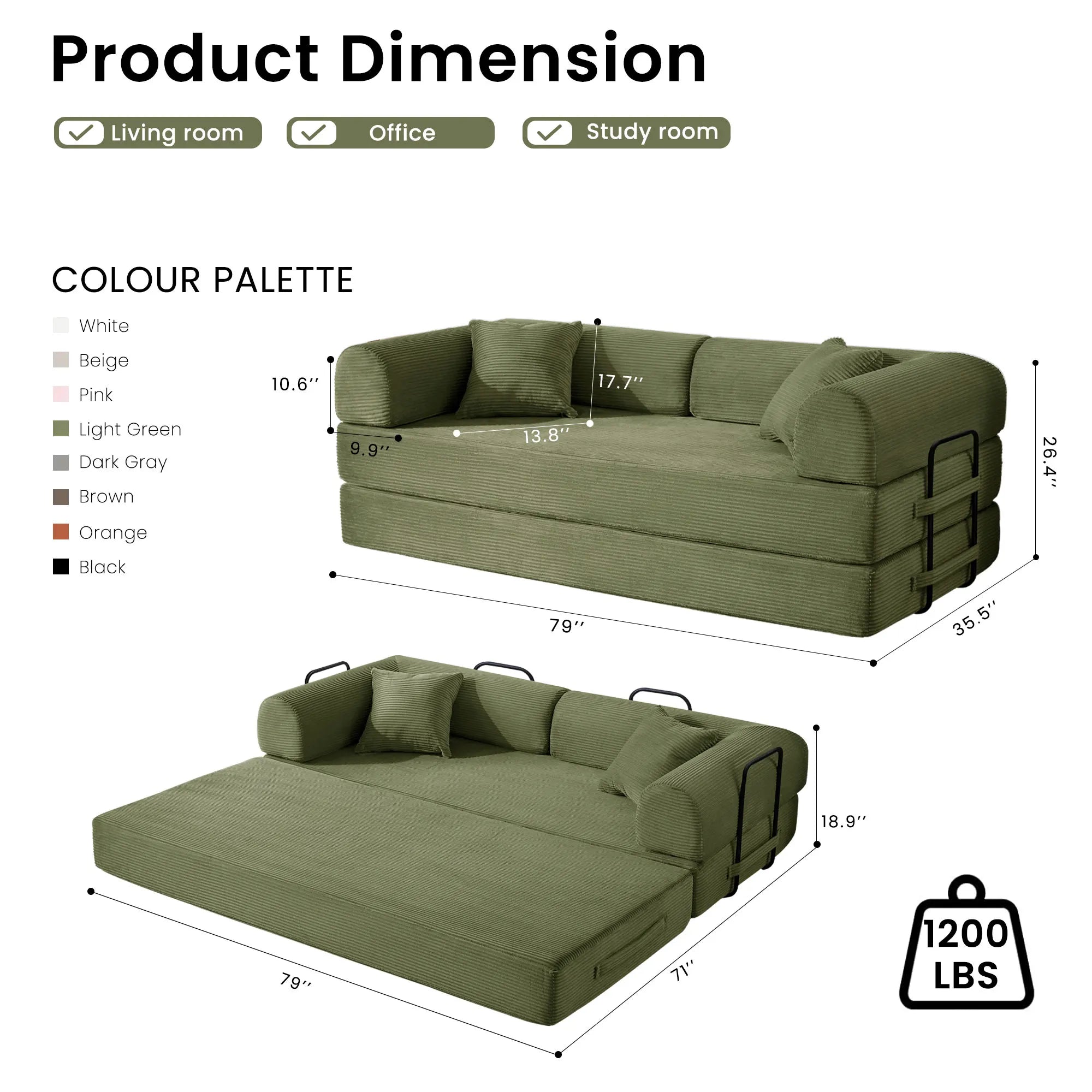 Corduroy folding convertible sofa bed