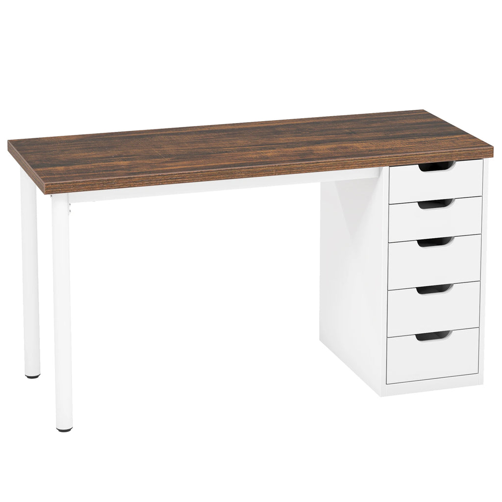 Computer Desk with 5 Drawers, 47 Inches Rustic Brown Home Office Desk with Storage, Modern Simple Laptop Desk Study W