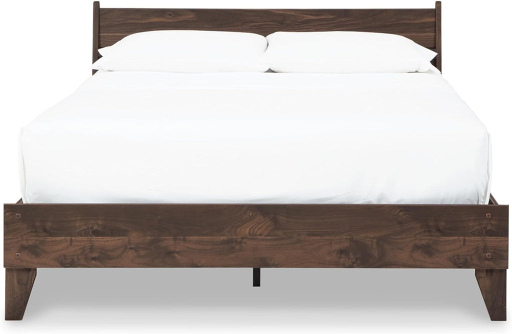 Signature Design by Ashley Calverson Queen Size Bed Frame with Headboard | Mocha Brown Engineered Wood, No Box Spring Needed, 600 Lb Capacity, 7-Inch Under-Bed Space