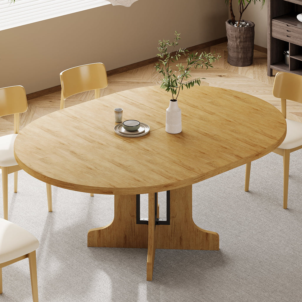 Oak extendable round dining table