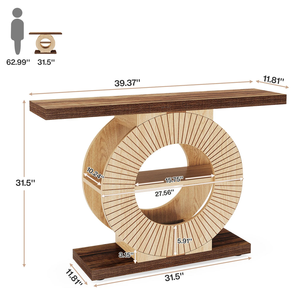 Console Table with Storage, Entryway Sofa Table with Shelves and Circle Base for Living Room Hallway