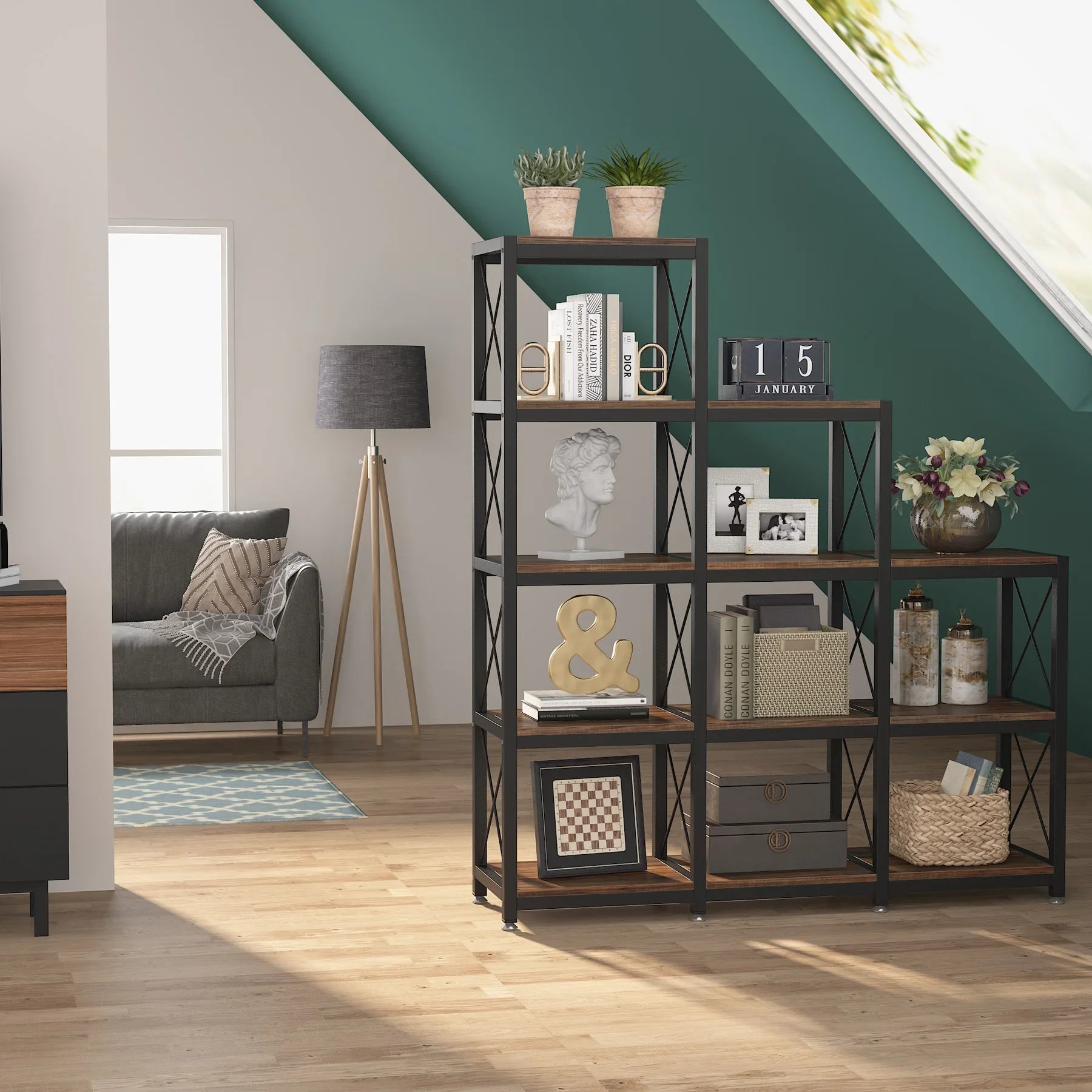 Industrial ladder corner bookshelf