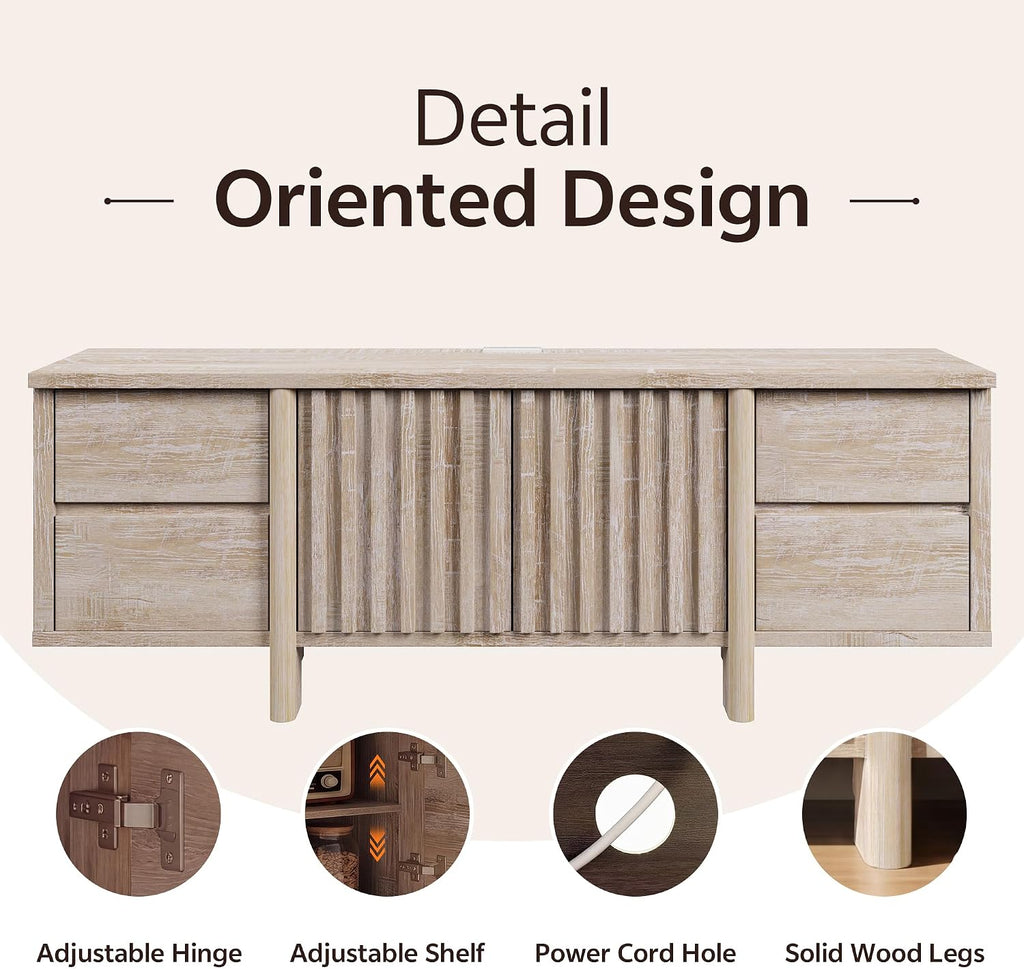 Walnut mid century media console with drawers