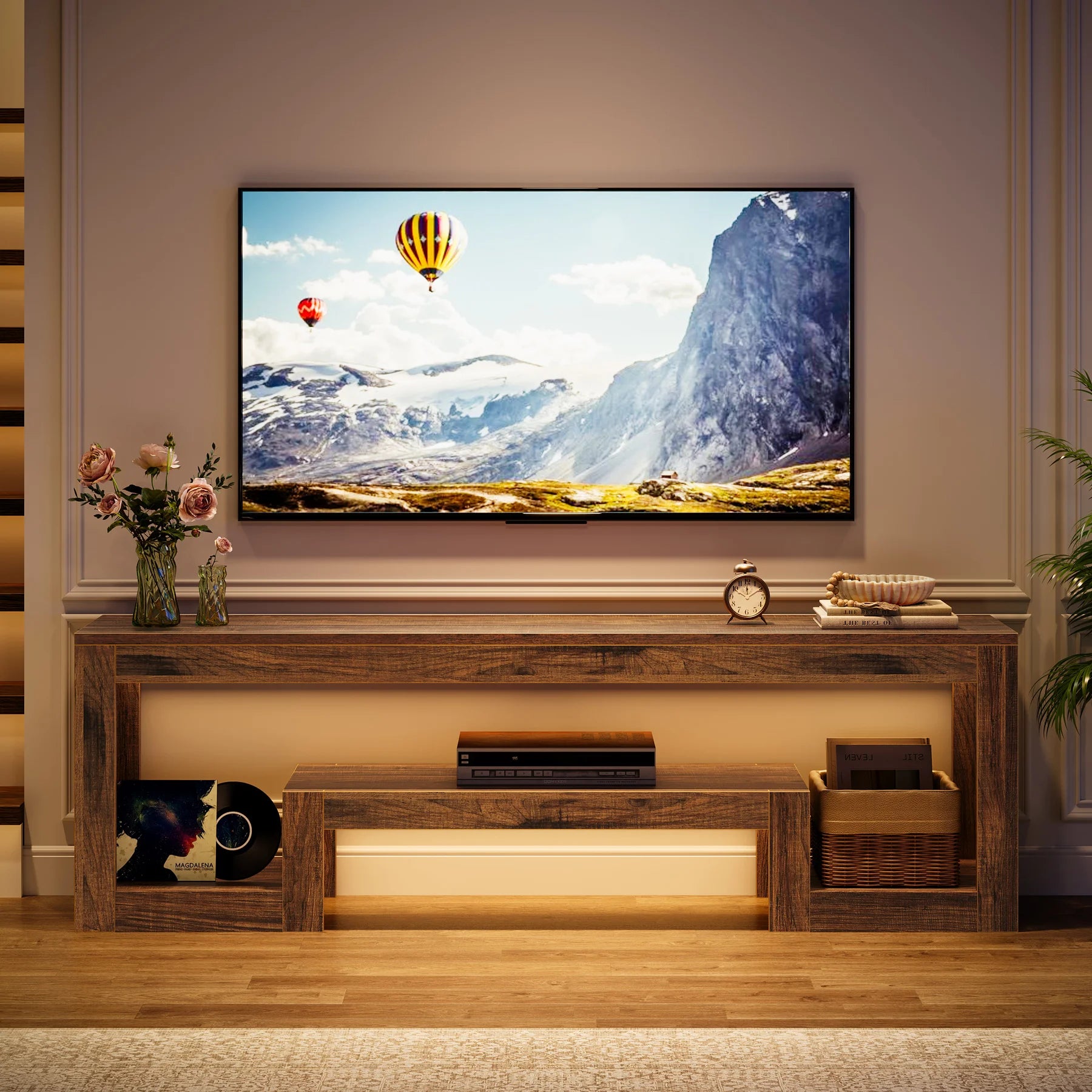 Rustic brown farmhouse TV stand