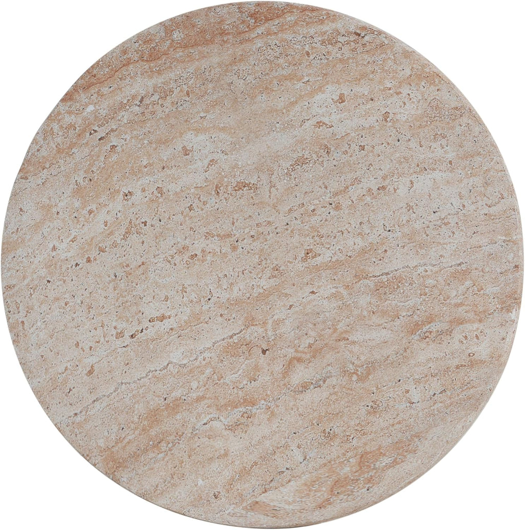 Jaym 20.5" H Indoor Outdoor Accent Side Table, Patio Decorative End Table, round Top Lightweight Concrete Garden Stool for Patio Balcony & Garden Decor, Travertine
