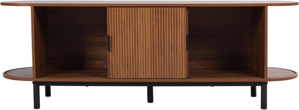 62" Tambour Door TV Stand,Wood Mid Century Modern TV Cabinet for up to 70“ Tv,Curved Edge Long TV Stand with Storage for Bedroom Living Room(Walnut, 62.2Inch)