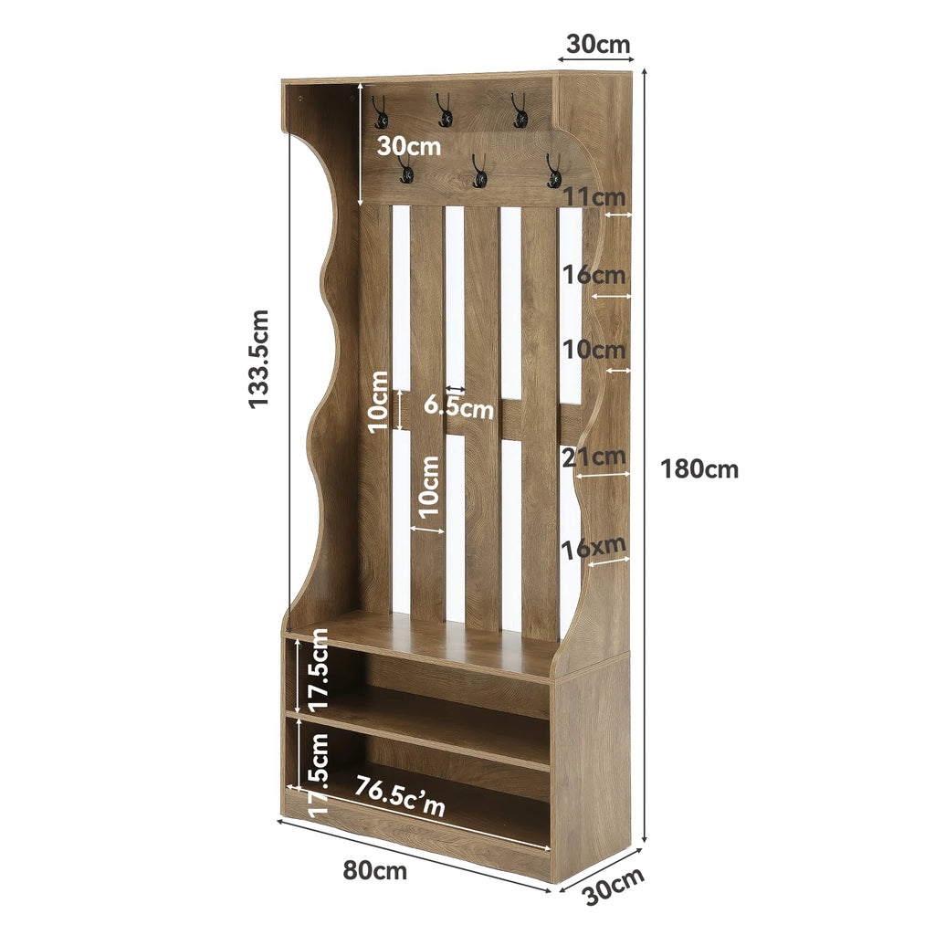 3-In-1 Coat Rack with Shoe Bench, 70.9" Tall Hall Tree with 7 Hooks, Farmhouse Entryway Coat Rack with 2 Tier Shoe Storage for Entryway, Living Room, Bedroom, Brown