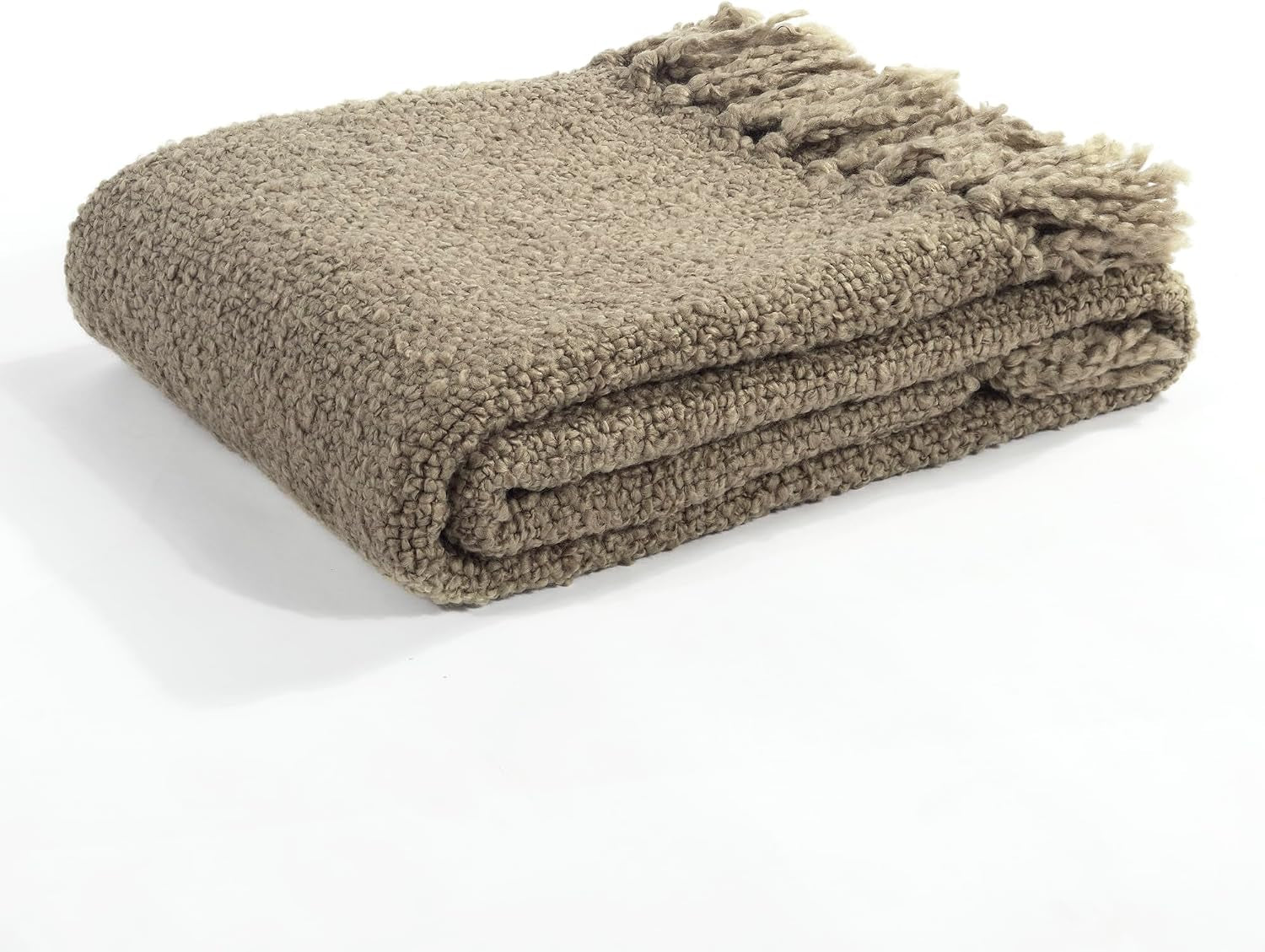 Tulum Boucle Textured Woven Fringed Throw Blanket Single 50" W X 60" L Neutral - Soft Cozy Blanket for Bed, Couch or Chair - Modern Boho Home Decor