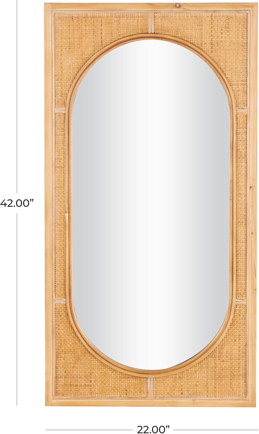 Deco 79 Rattan Room Wall Mirror Entryway Mirror with Oval Center, Wall Mounted Mirror 22" X 1" X 42", Brown